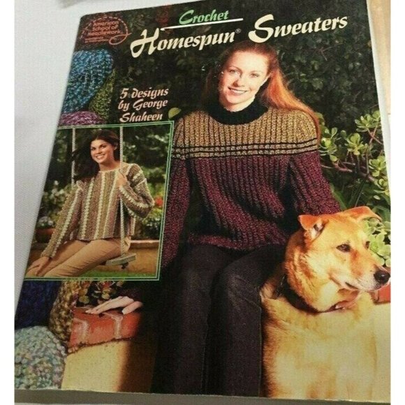 Crochet ASN American School Of Needlework Homespun Sweater 5 Women Patterns - Picture 1 of 4